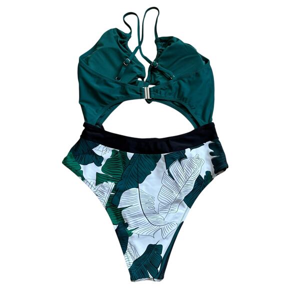 NWT Cupshe Swimsuit Green Palm Cutout Keyhole One Piece Medium Sexy Strappy - Picture 4 of 9